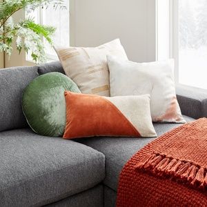 Cotton Linen & Velvet Corners Pillow Cover, West Elm tags